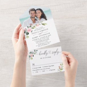 Invitation Tout En Un Elégante aquarelle Eucalyptus Mariage vert