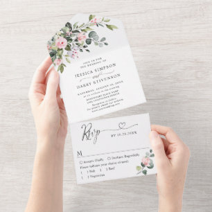 Invitation Tout En Un Elégante aquarelle Eucalyptus Mariage vert
