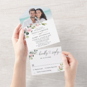 Invitation Tout En Un Elégante aquarelle Eucalyptus Mariage vert
