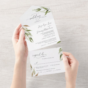 Invitation Tout En Un Elégante aquarelle Eucalyptus rustique
