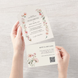 Invitation Tout En Un Elégante aquarelle Fleur sauvage Jardin Mariage
