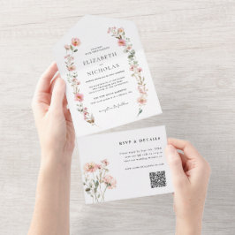 Invitation Tout En Un Elégante aquarelle Fleur sauvage Jardin Mariage