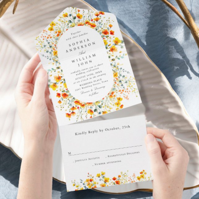 Invitation Tout En Un Elégante aquarelle Fleurs sauvages Mariage floral (Créateur téléchargé)