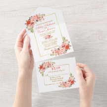 Elégante aquarelle Floral Coral Gold