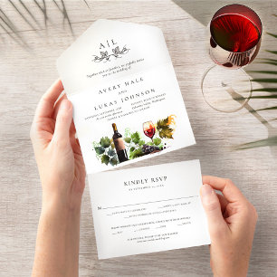 Invitation Tout En Un Elégante aquarelle Monogram Vineyard Mariage