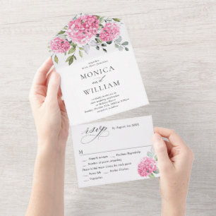Invitation Tout En Un Elégante aquarelle rose Hydrangée Mariage floral