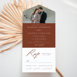 Invitation Tout En Un Élégante calligraphie Terracotta Mariage photo