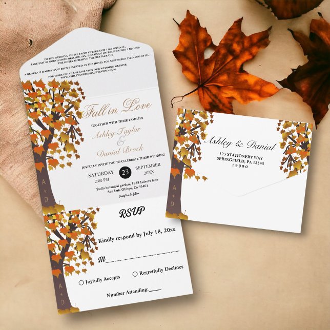 Invitation Tout En Un Élégante chute en amour arbre sculpté Mariage d'au (Créateur téléchargé)