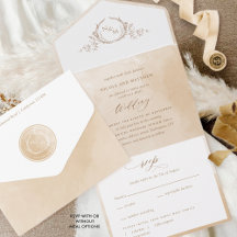 Elégante crème beige Aquarelle Monogramme Mariage 