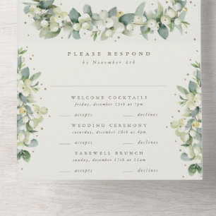Invitation Tout En Un Elégante Crème Snowberry+Eucalyptus Mariage d'hive