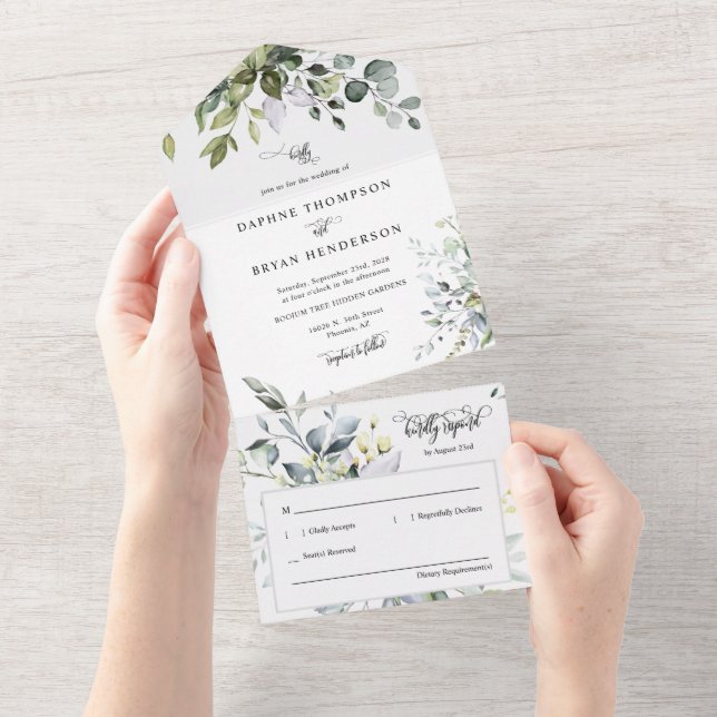 Invitation Tout En Un Elégante Dusty Purple Boho Mariage de verdure (Déchirure)
