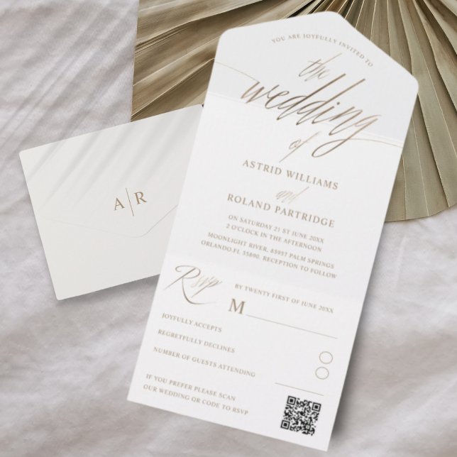 Invitation Tout En Un Élégante Faux Gold Calligraphie Le Mariage de (Créateur téléchargé)