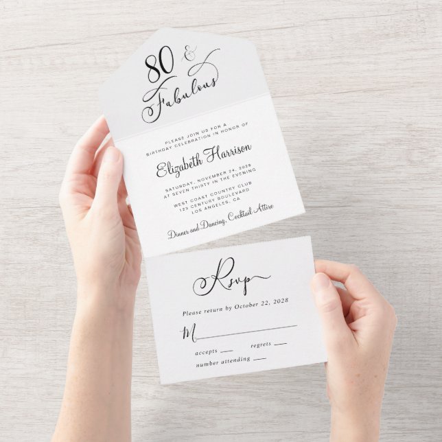 Invitation Tout En Un Elégante fête du 80e anniversaire (Déchirure)