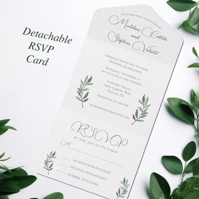Invitation Tout En Un Elégante feuille Eucalyptus Mariage de automne mod (Créateur téléchargé)