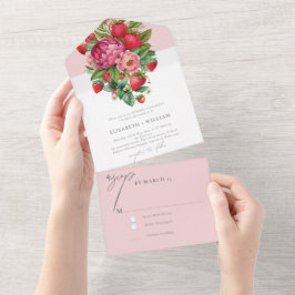 Invitation Tout En Un Elégante fraise et pivoines Mariage Rsvp