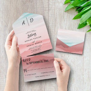Invitation Tout En Un Elégante montagne extérieure tout en un mariage In
