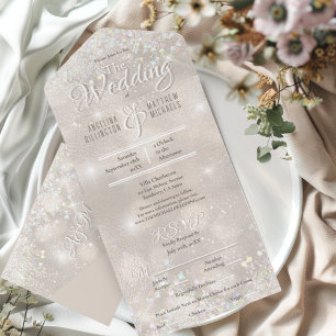 Invitation Tout En Un Elégante Parties scintillant Champagne Confetti Ma