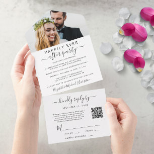 Invitation Tout En Un Elégante Photo QR Code Réception de mariage