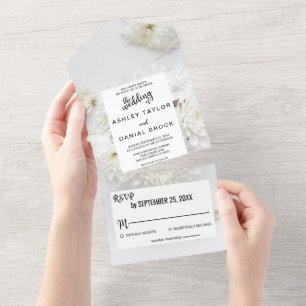 Invitation Tout En Un Elégante rose blanche fleurs fleuris Mariage d'été