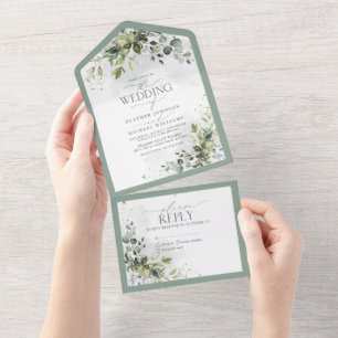 Invitation Tout En Un Elégante verdure botanique Aquarelle florale