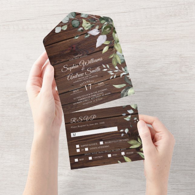 Invitation Tout En Un Élégante Verdure Rustique Tout en un (Déchirure)