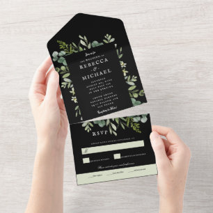 Invitation Tout En Un Élégante verdure sur mariage noir