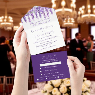 Invitation Tout En Un Elégante Wisteria Aquarelle violet Lilac Mariage A