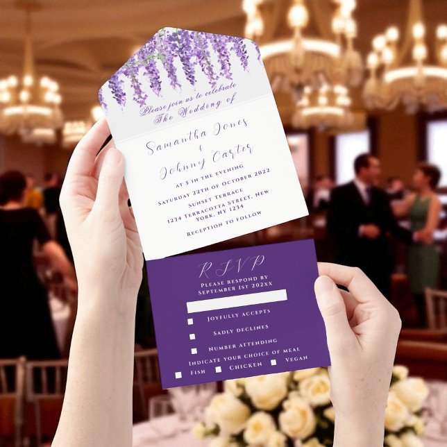 Invitation Tout En Un Elégante Wisteria Aquarelle violet Lilac Mariage A (Créateur téléchargé)