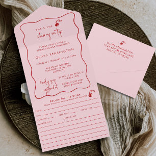 Invitation Tout En Un Elle est la cerise sur le gâteau : Baby shower et