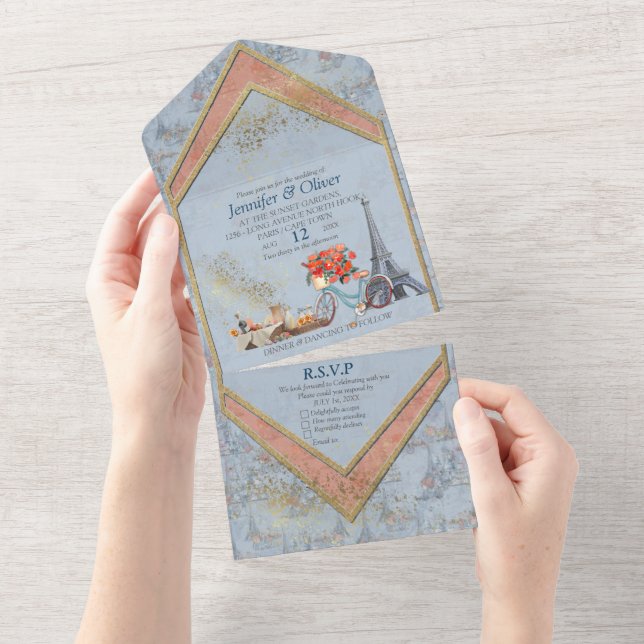 Invitation Tout En Un Embrassez le pays français en bleu pâle (Déchirure)