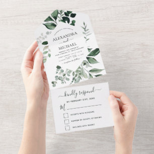 Invitation Tout En Un Emerald Green Eucalyptus Greenery Wedding RSVP