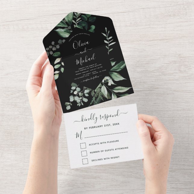 Invitation Tout En Un Emerald Green Eucalyptus Mariage de verdure (Déchirure)