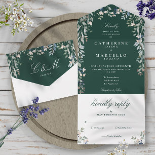 Invitation Tout En Un Emerald Green Floral Green Cascade Mariage