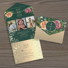 Invitation Tout En Un Emerald Green Floral Jewel Mariage