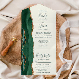 Invitation Tout En Un Emerald Green Gold Ivory Meal Options Wedding
