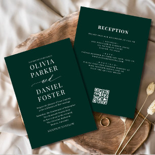 Invitation Tout en un Emerald Green QR Code Mariage