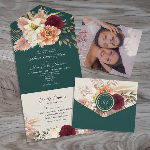 Invitation Tout En Un Emerald Green Rustic Bourgogne Floral Mariage