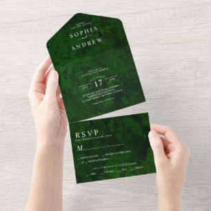 Invitation Tout En Un Emerald Green & Silver Calligraphy