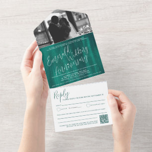 Invitation Tout En Un Emerald Mariage 55th photo QR code option RSVP