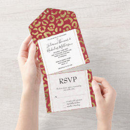 Invitation Tout En Un Empreinte de léopard Red Gold Glam