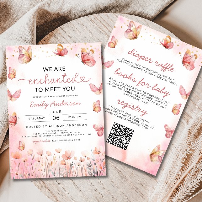 Invitation Tout en un Enchanted Girl Baby shower papillon (Créateur téléchargé)