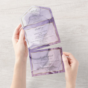 Invitation Tout En Un Encre Abstraite Rose chic Lavender