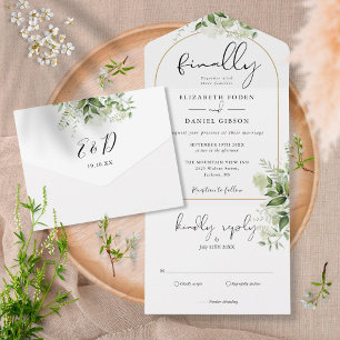 Invitation Tout En Un Enfin Mariage Botanique de verdure Arche Or