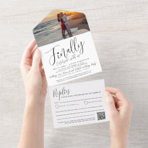 Invitation Tout En Un Enfin photo mono tardive QR code option mariage