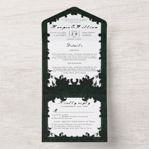 Invitation Tout En Un Enveloppe de mariage victorienne vert foncé