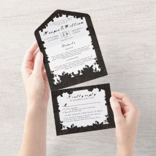 Invitation Tout En Un Enveloppe mariage victorienne brun foncé