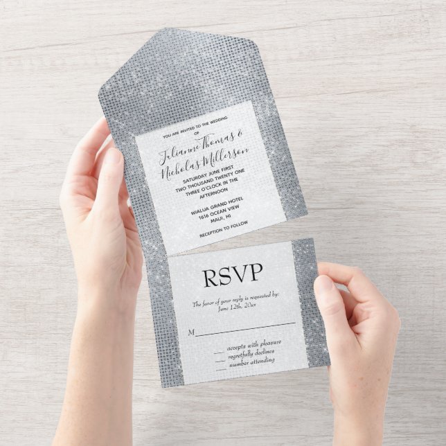 Invitation Tout En Un Éperche Glam Argent (Déchirure)
