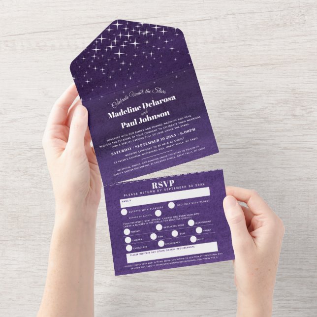 Invitation Tout En Un Étoiles de soirée à l'aquarelle cérémonie de maria (Déchirure)