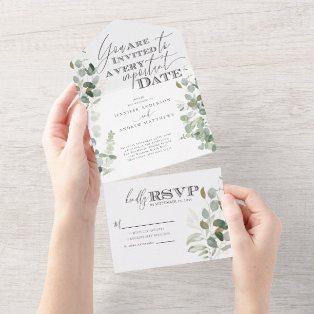 Invitation Tout En Un Eucalyptus Feuillage Aquarelle  (Déchirure)