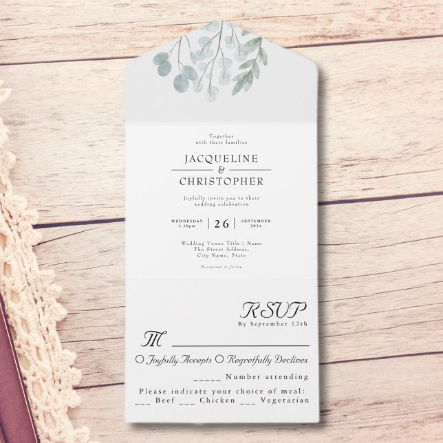 Invitation Tout En Un Eucalyptus Floral Aquarelle Mariage rustique (Créateur téléchargé)